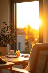 Poster - A small potted plant sits on a table, surrounded by nothing else