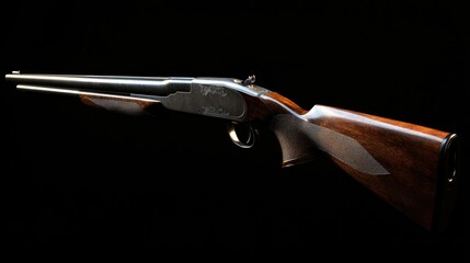 Poster - A handgun with a wooden grip on a dark background, ideal for use in crime scene or detective story illustrations