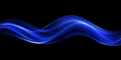 Poster - Abstract Smooth Blue Light Wave, Shiny Design Element On Black Background, Technology Concept