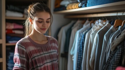 Poster - A woman looks at her cell phone in a small, enclosed space