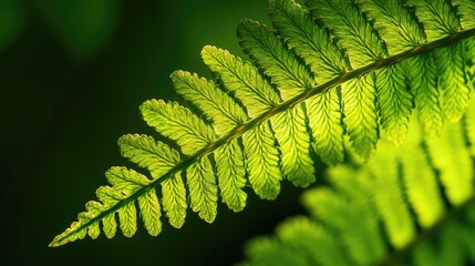 Poster - A detailed view of a green fern leaf with intricate fronds and veins