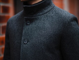 Poster - A close-up shot of a person wearing a coat, suitable for various purposes such as fashion or everyday life