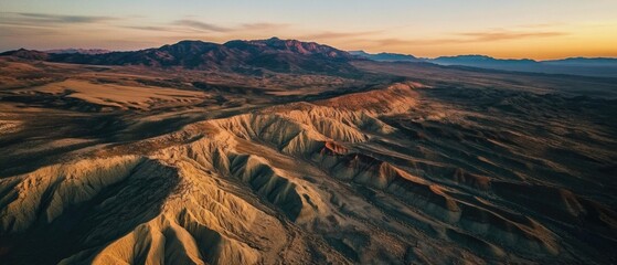 Poster - Aerial view of a mountain range at sunset