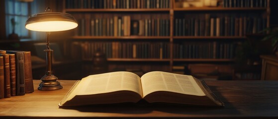 Poster - An open book sitting on a wooden table