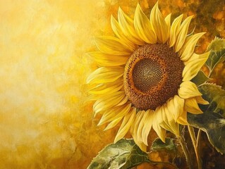 Poster - A bright sunflower on a sunny yellow background