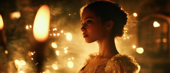 Poster - A woman stands in front of a bright light, looking up at it
