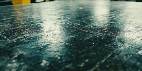 Poster - close up view of a dark teal, textured surface reflecting light, showing subtle variations in color 