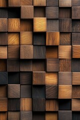 Aufkleber - A detailed view of a wall constructed with wooden blocks, ideal for use in designs related to construction or architecture
