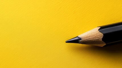 Poster - Close-up of a Black Pencil Point on a Vibrant Yellow Background, Creativity Concept.