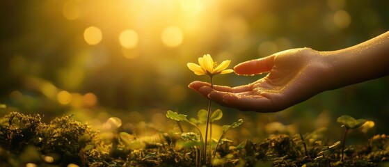 Poster - A person is shown holding a bright yellow flower in their hand, possibly as a symbol of happiness or friendship