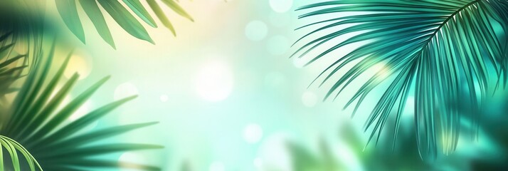 Poster - Tropical backdrop featuring vibrant palm leaves with a fresh and adventurous vibe in green and teal tones, perfect for summer designs