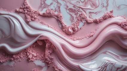 Fototapete - Soft pink flowing acrylic marble design with smooth curves and textured powder highlights, creating a fluid and artistic backdrop effect.