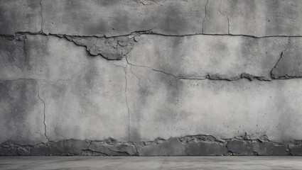 Poster - Grungy textured gray concrete wall background with cracked surface and subtle lighting creating depth, ideal for artistic or architectural themes.