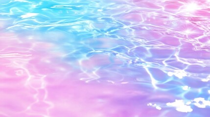 Poster - Abstract image of pastel colored water with gentle ripples and light reflections. The colors blend smoothly from light blue to pink and purple, creating a serene and dreamy atmosphere.