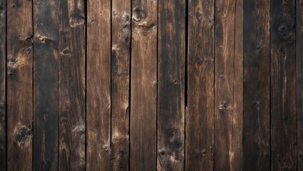 Poster - Brown wooden texture background with dark and light streaks, vertical planks showing natural knots and grooves, warm tones creating depth.