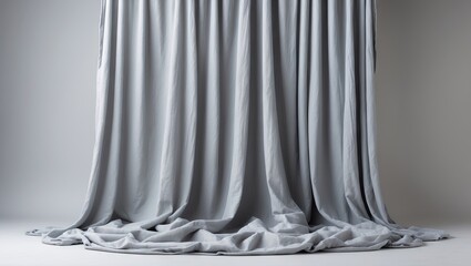 Leinwandbilder - Light gray draped canvas backdrop with soft folds positioned centrally, providing ample copy space for portraits or product photography.
