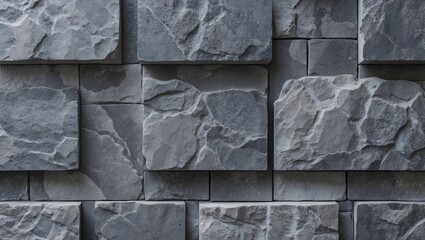 Aufkleber - Gray stone wall texture with uneven rectangular blocks in dark gray hues, arranged in a staggered pattern for a rugged background effect.
