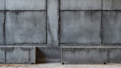 Poster - Gray concrete wall texture with a rough surface, featuring horizontal panels and subtle shadowing, arranged symmetrically in the background.