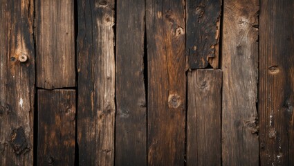 Leinwandbilder - Rustic dark brown wood texture background displaying uneven, weathered planks arranged vertically, highlighting natural grain and imperfections.