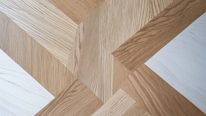 Poster - Diagonal oak veneer floor with bleached wood in white hues and natural wood tones. Intricate pattern with contrasting textures and colors.