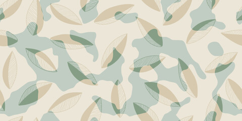 Minimalistic vector background of leaves, seamless pattern, banner