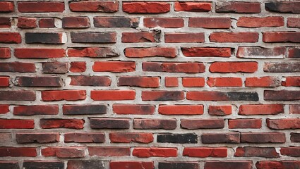 Poster - Horizontal red brick wall with varying shades of red and dark brown bricks, organized in a uniform pattern, ideal for rustic backgrounds.