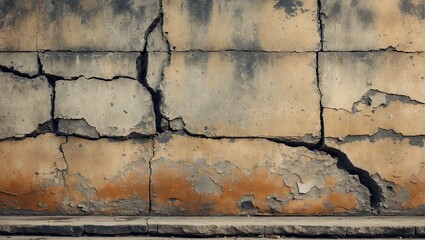 Poster - Textured concrete wall showcasing grungy vintage appeal with cracked surface in shades of beige and subtle orange highlights in a horizontal layout.