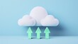 © Tackey - Modern minimalistic representation of cloud storage symbol with upward arrows on a pastel blue background