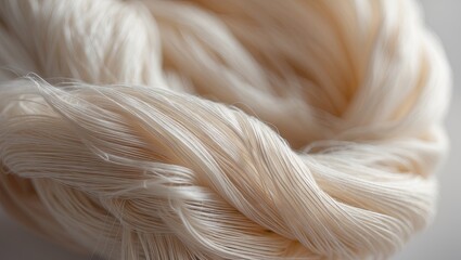 Leinwandbilder - Macro shot of twisted light beige polyester fiber on a soft background with depth of field highlighting texture and providing ample copyspace.