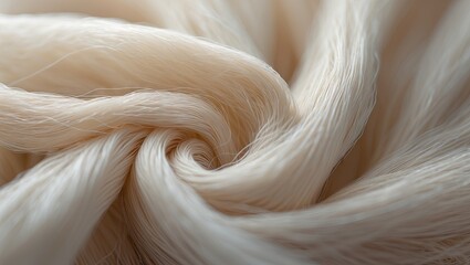 Fototapete - Close-up of soft beige polyester fiber with smooth texture swirling in a circular pattern. Blurred background enhances depth and allows for text placement.