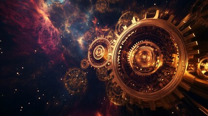 Poster - A mysterious celestial clockwork with orbiting golden gears