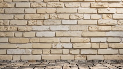 Fototapete - Textured beige stone wall with a rustic appearance, featuring various stone shapes and sizes, set against a matching stone floor.