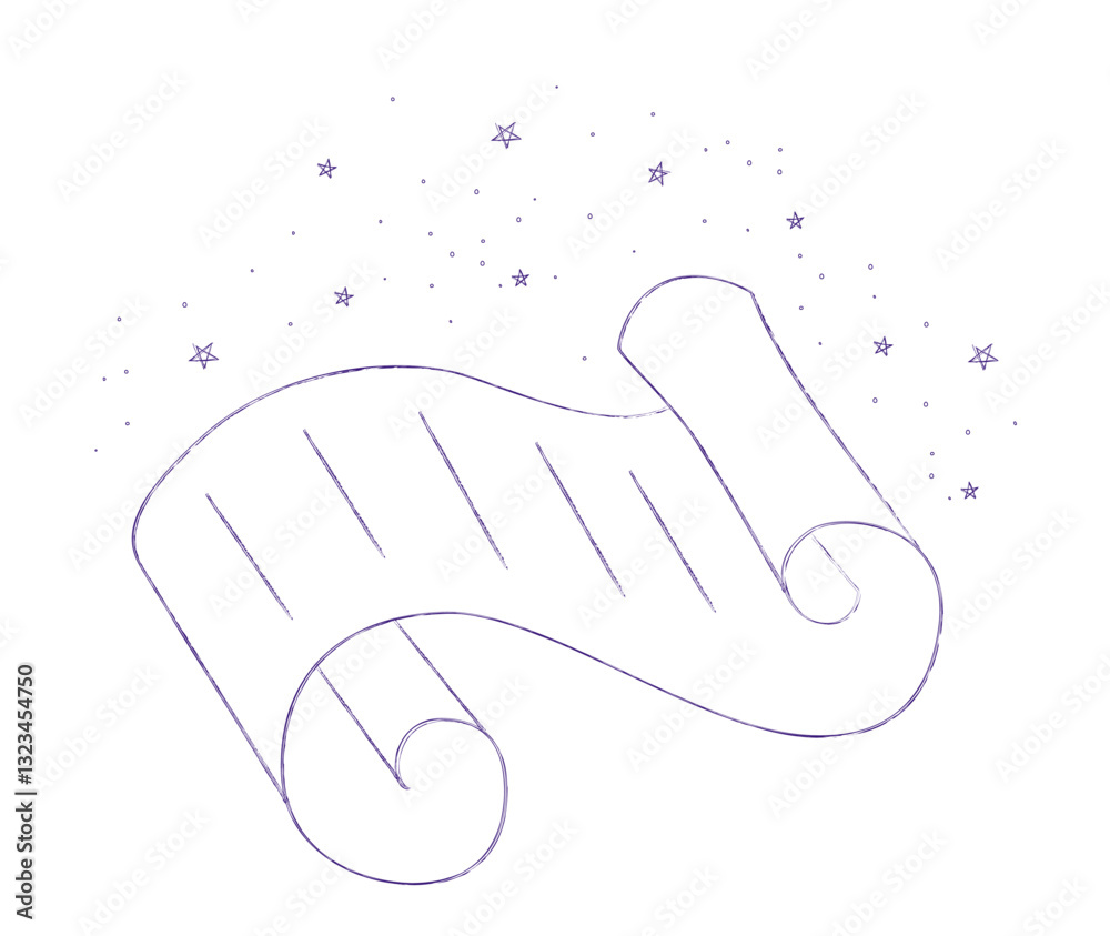 Simple Stars Scroll Design Whimsical Hand-Drawn Scroll with Stars. Fairytale element in sketch ...