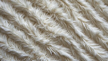 Poster - Soft white shaggy blanket texture background with wavy patterns in cream tones, highlighting the fluffy fibers and cozy feel of the fabric.