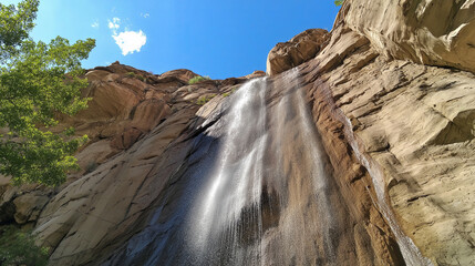 Poster - A minimalist waterfall cascading down a smooth rock face