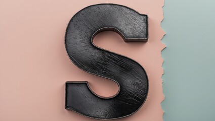 Leinwandbilder - Etched uppercase letter S in dark black-gray metallic texture positioned centrally against a pastel pink and teal background with crisp edges