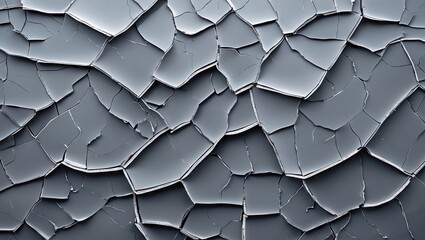 Poster - Cracked grey plastic texture background with irregular surface patterns and subtle variations in tone, featuring sharp edges and intricate details.