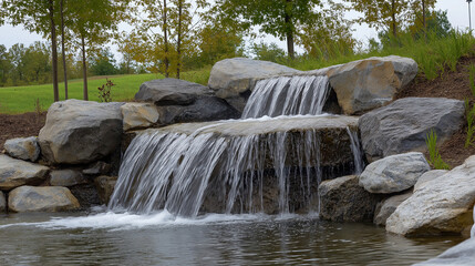 Poster - A minimalist waterfall cascading down a smooth rock face