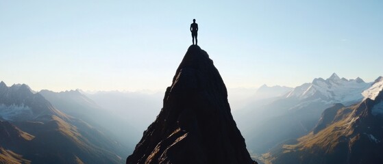 Poster - Mindful Peak Performance Silhouetted Wellness Explorer Conquering Digital Nomad Landscape of Personal Transformation and Minimalist Achievement