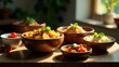 © MonikaPixArt 19 - Sunlit Wooden Bowls of Savory Grain Dishes with Fresh Herbs and Cherry Tomatoes on a Rustic Table