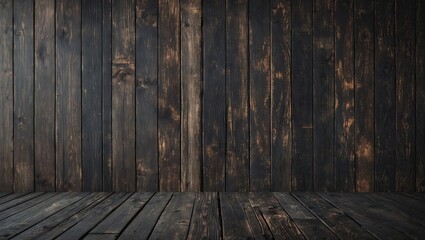 Aufkleber - Grunge dark wooden background with rich brown hues covering wall and floor ideal for product display with horizontal planks facing right.