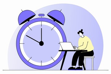 Poster - A person working on a laptop at a desk, with a large alarm clock in the background, symbolizing time management and productivity.