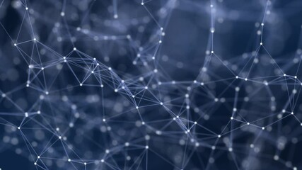 Abstract concepts of cybersecurity technology and digital data fractal plexus pattern on background loop, blue internet network connection with polygons, dots and lines in the slow motion