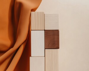 Poster - Sustainable Performance Metrics Minimalist Wooden KPI Blocks Visualizing Eco-Conscious Business Strategy in Warm, Organic Design Landscape