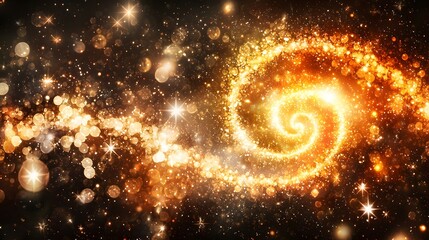 Wall Mural - Abstract Cosmic Swirl of Golden Stars and Sparkling Light in a Dark Universe Background
