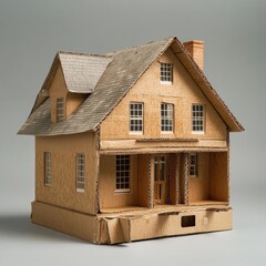 Poster - Cardboard Dream House: A Handmade Architectural Model Showcasing Creativity and Resourcefulness in Miniature Scale