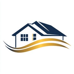 Poster - Elegant Home Logo Design with Golden Swirls: Real Estate, Architecture, and Property Branding