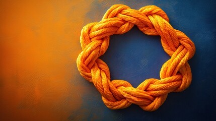 Poster - Close-up of an intricate knot on a solid blue background highlighting its texture and detail