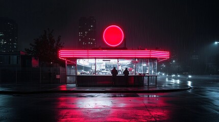Poster - classic american diner at midnight, neon signs casting warm glow over vintage chrome interiors, cust