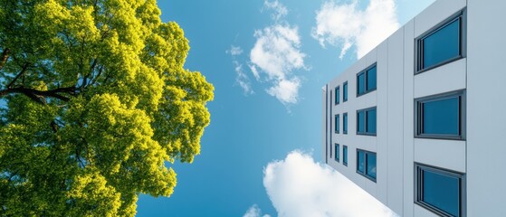 Aufkleber - Transformative Urban Ecology Sustainable Architecture Meets Green Design - Biophilic Office Innovation Capturing Minimalist Vertical Integration and Climate Resilience